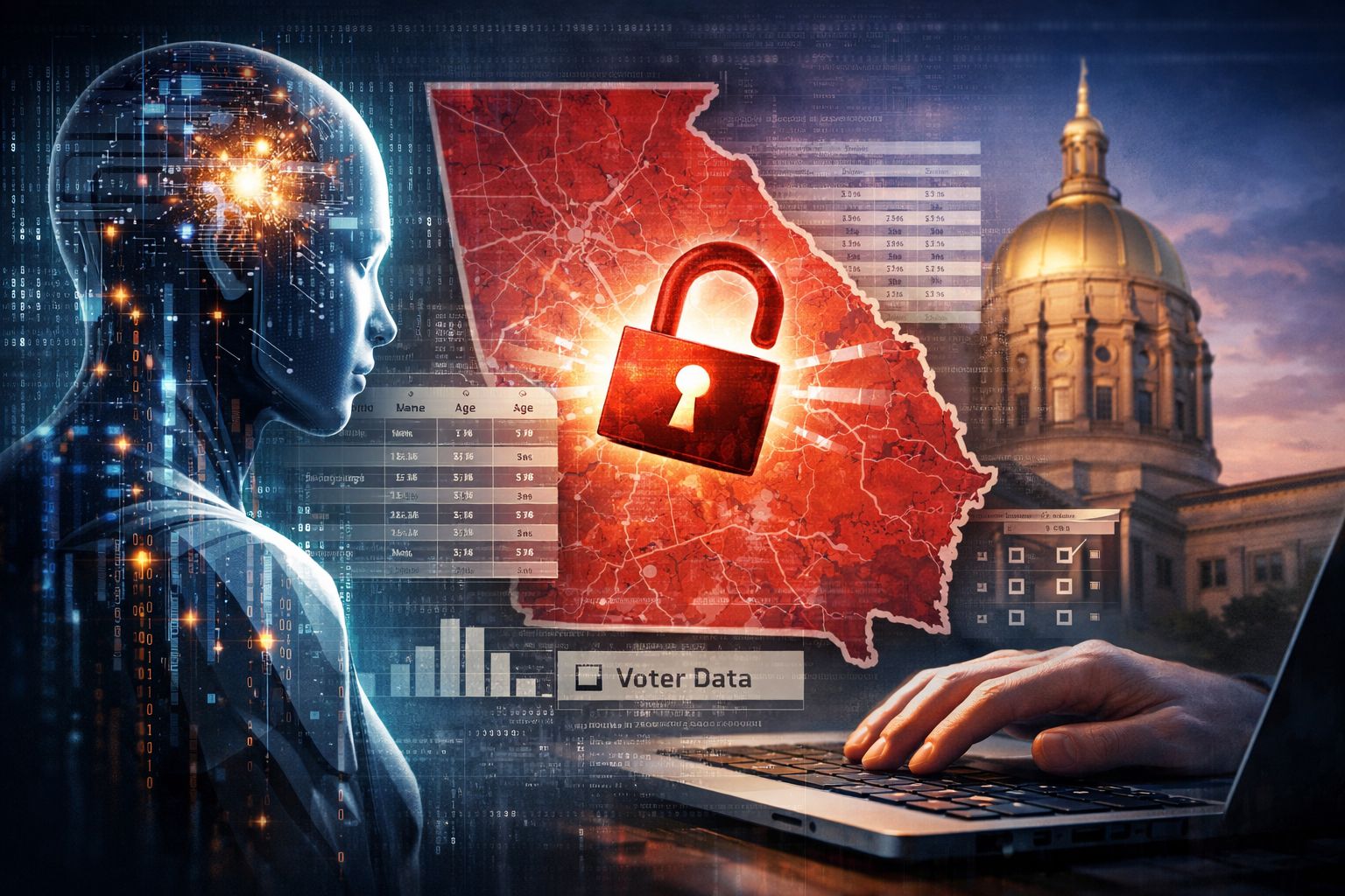 Illustration of AI accessing voter data on a digital interface