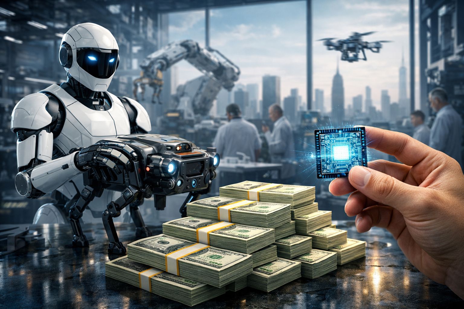 Robotic arms and AI-driven machines representing physical AI innovations by Arda and Eka