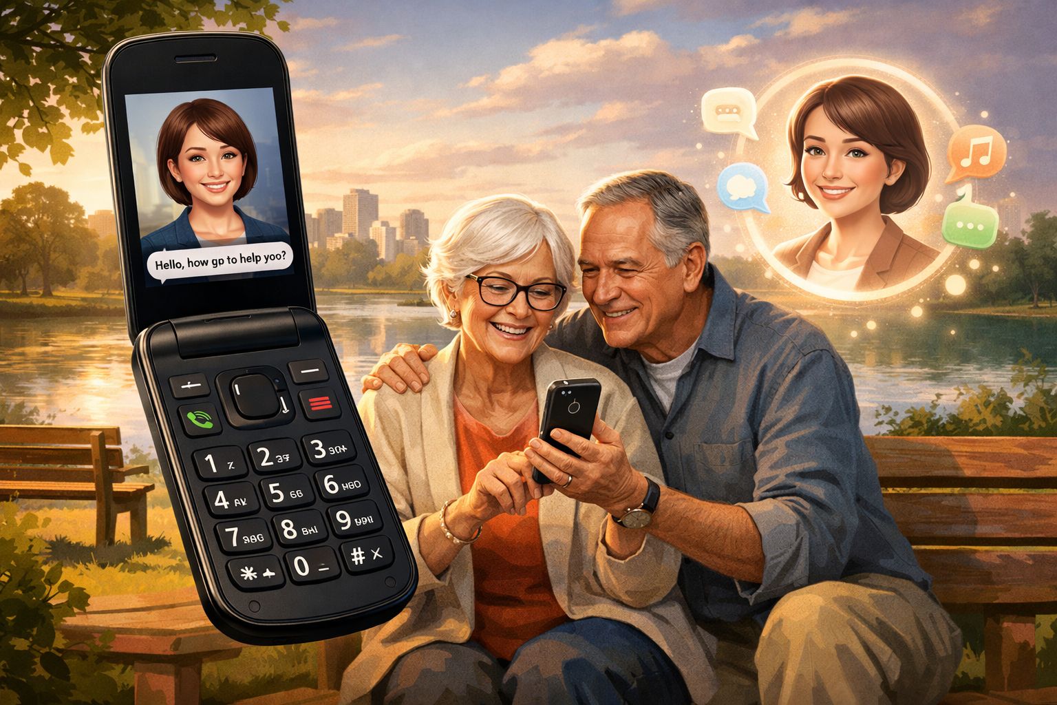 HMD 2660 Flip Senior Edition phone showcasing its clamshell design and AI companion interface