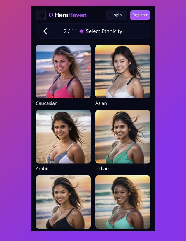 HeraHaven character creation flow